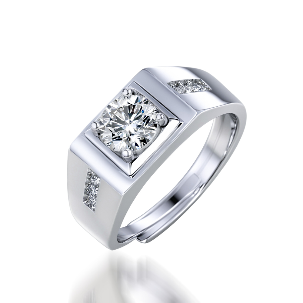 Bague Moissanite Ajustable 1CT Homme Bordée
