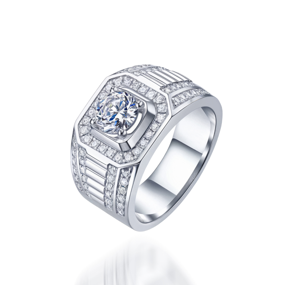 Bague halo pour homme, Moissanite taille ronde 1CT