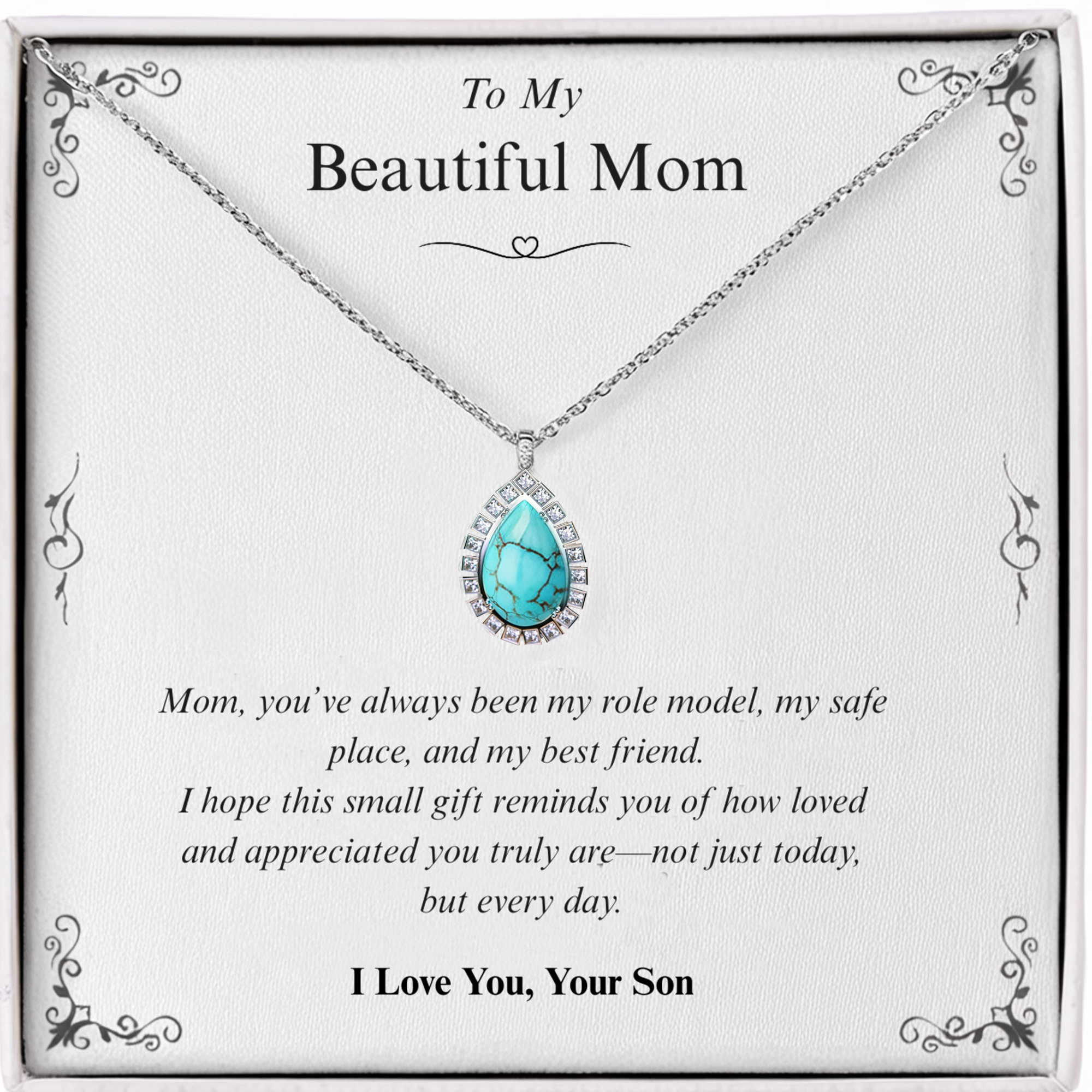 À Ma Maman Adorée | Collier Turquoise Océanique Azure Diamant