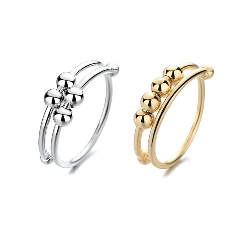 Bague anti-stress ajustable à billes en argent S925
