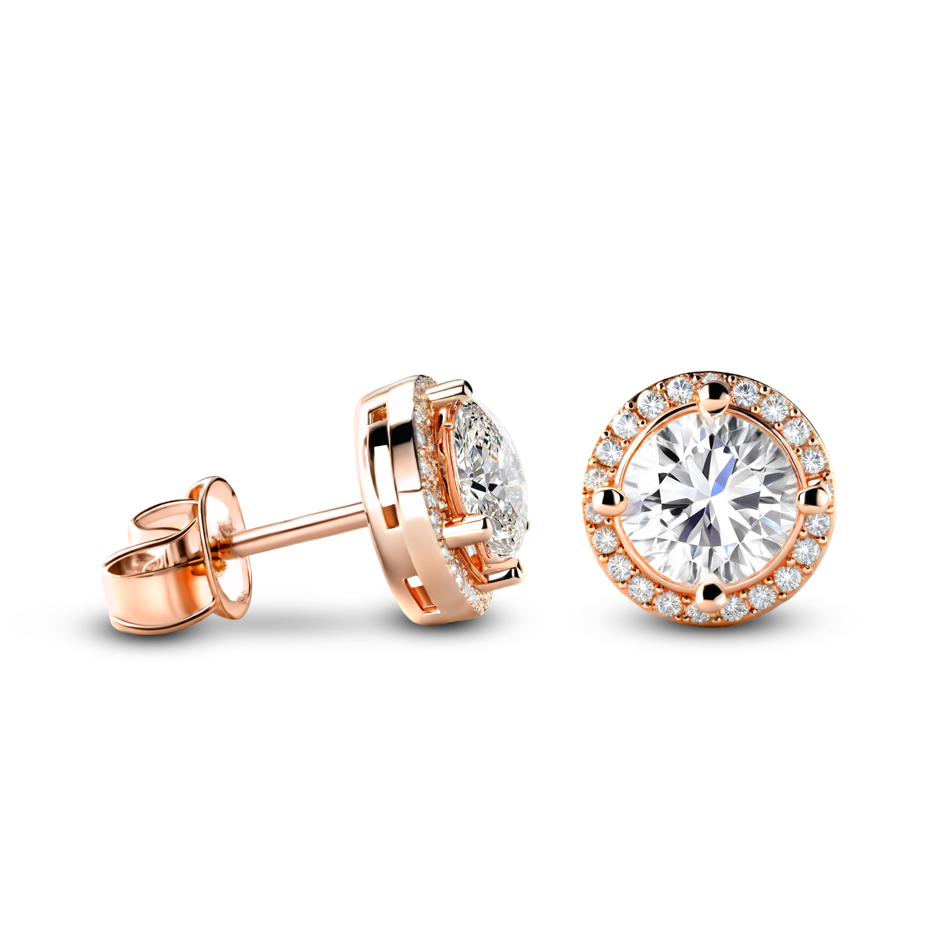 Boucles d'oreilles Eleanor Halo Moissanite Or Rose