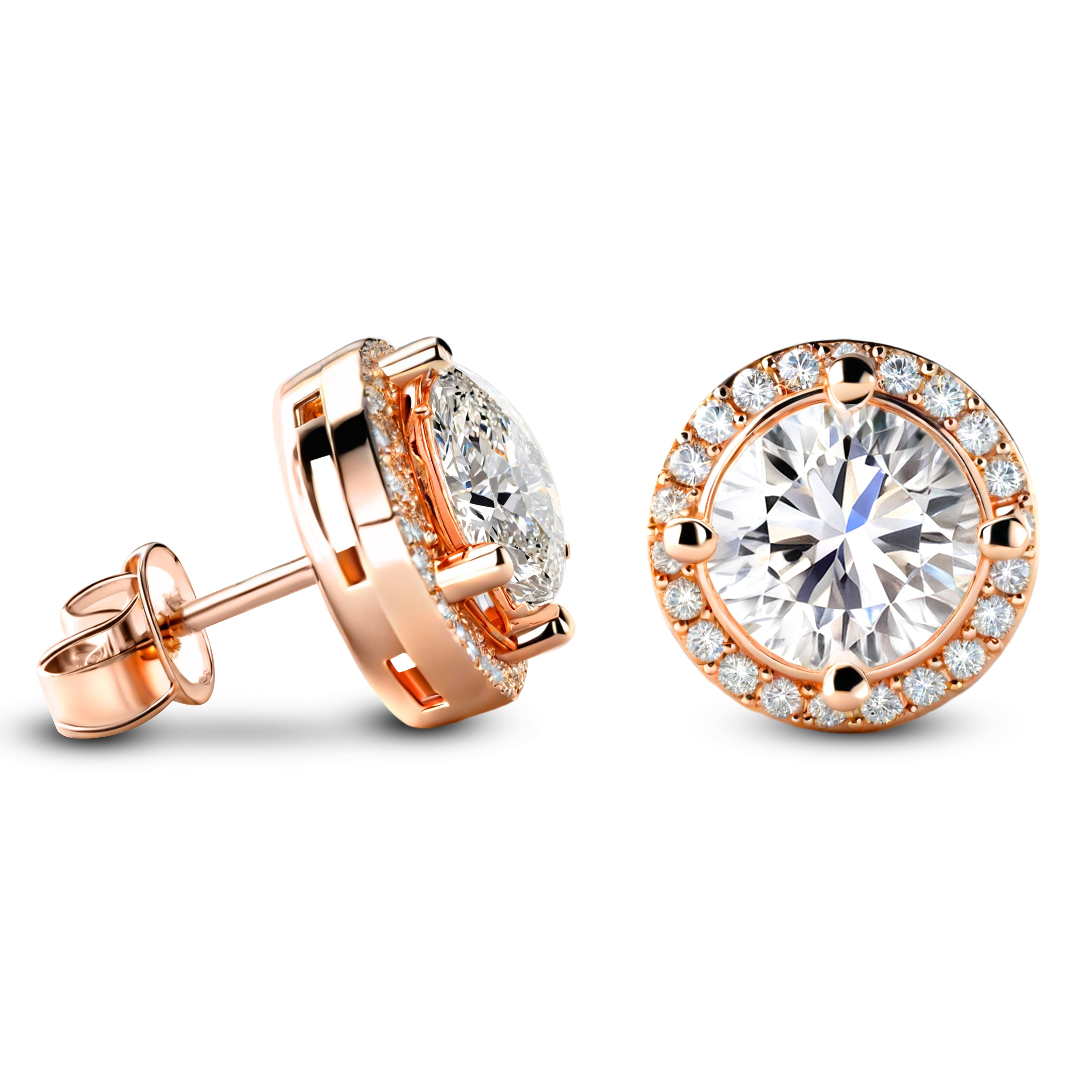 Eleanor Halo Moissanite Rose Gold Earrings