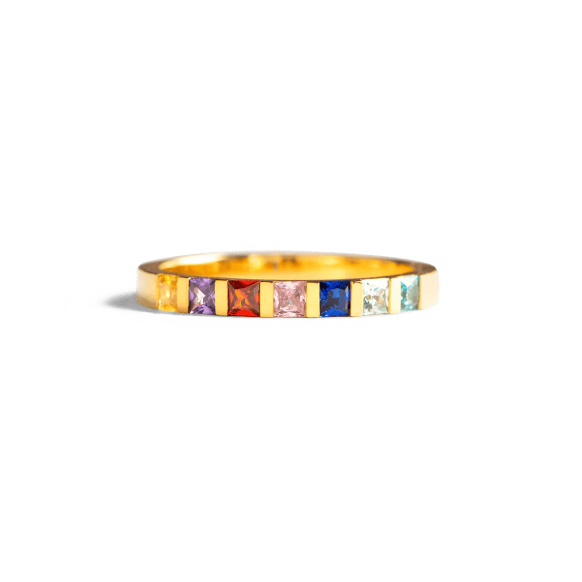 Bague personnalisée pierres de naissance familiales, coupe carrée - Argent Sterling S925