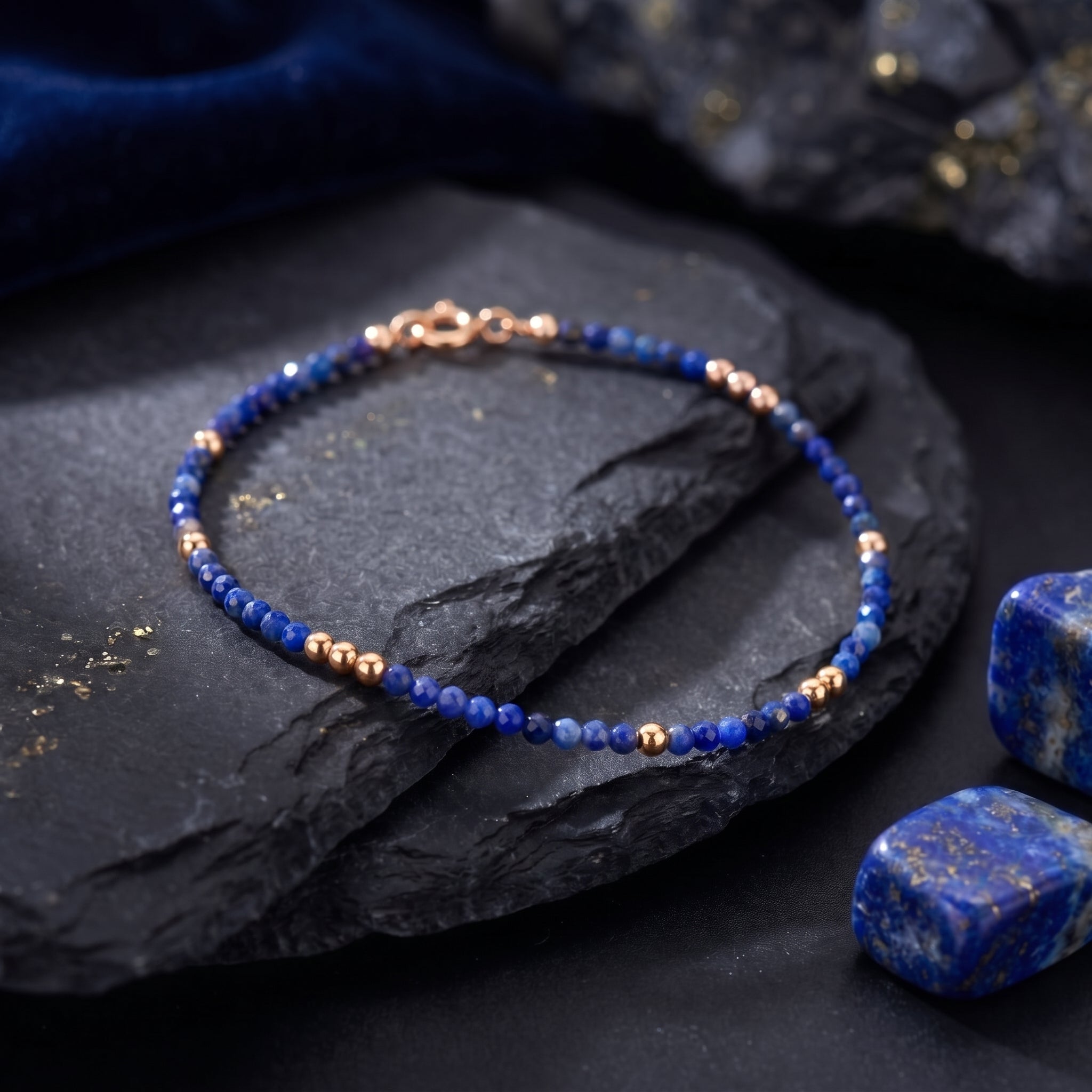 the-celestial-dawn-natural-lapis-lazuli-bracelet in rose gold finish
