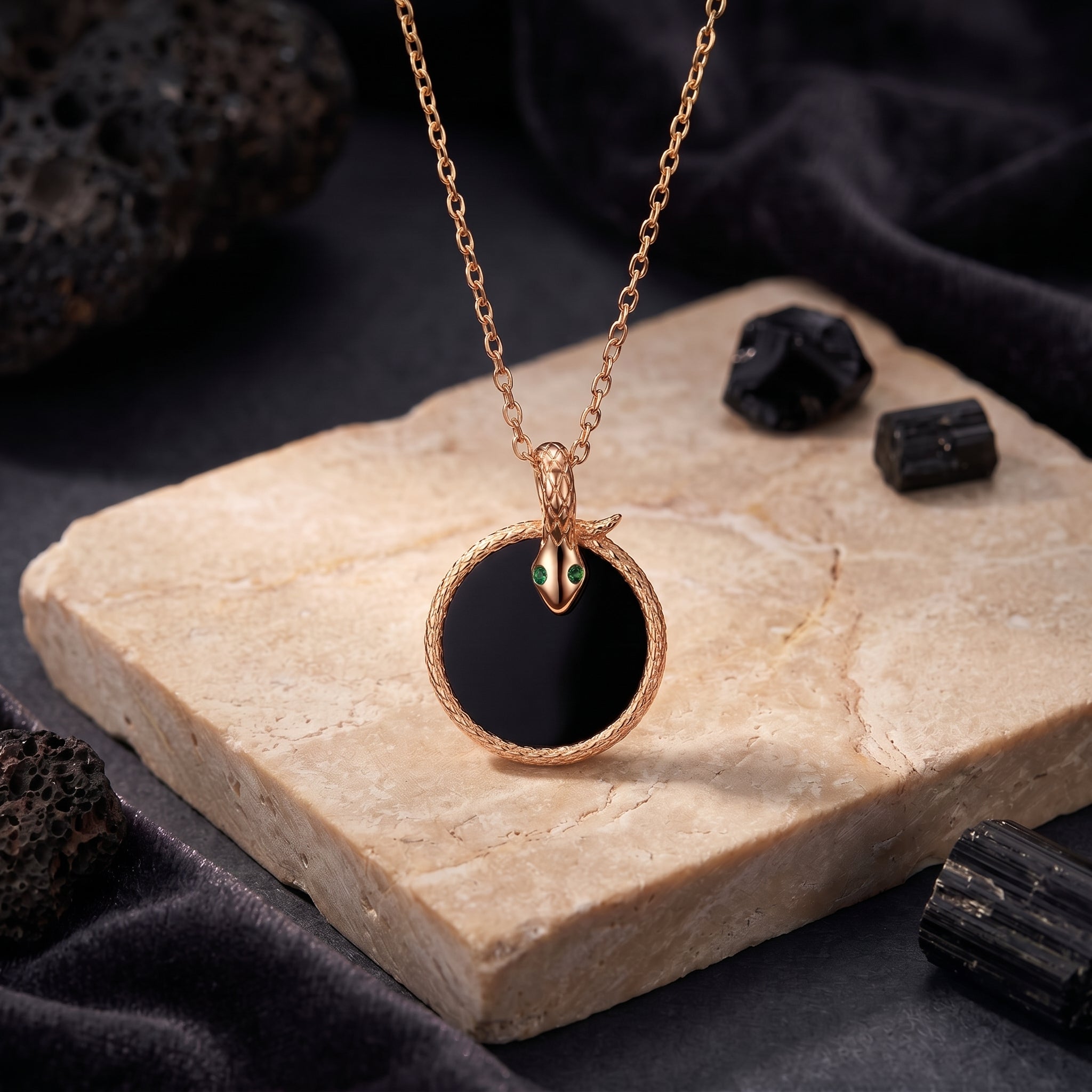 the-polaris-natural-onyx-necklace in rose gold finish