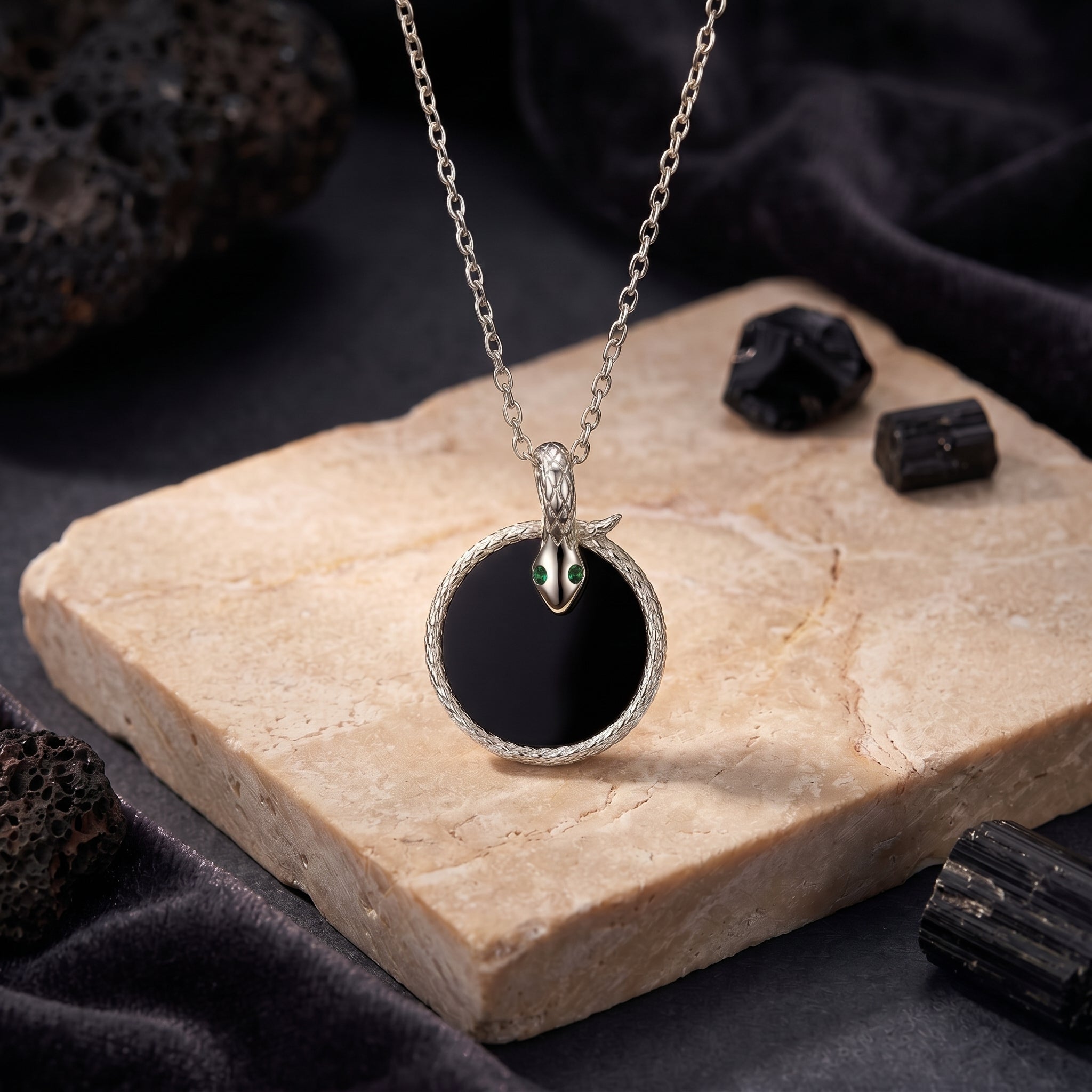 the-polaris-natural-onyx-necklace in silver finish