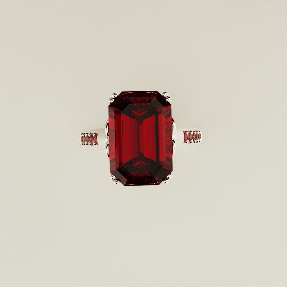 Red Dream: Emerald-Cut Ruby Sculpted Ring - S925 Sterling Silver