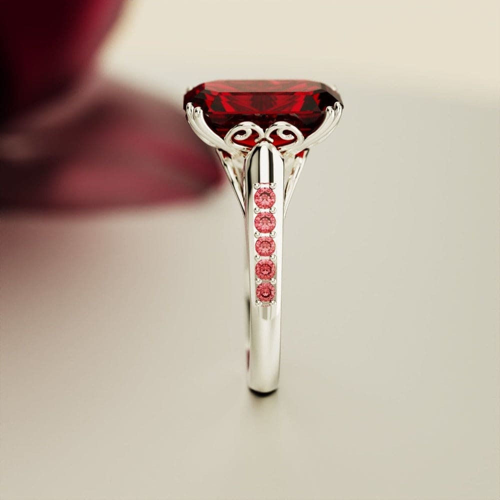 Red Dream: Emerald-Cut Ruby Sculpted Ring - S925 Sterling Silver