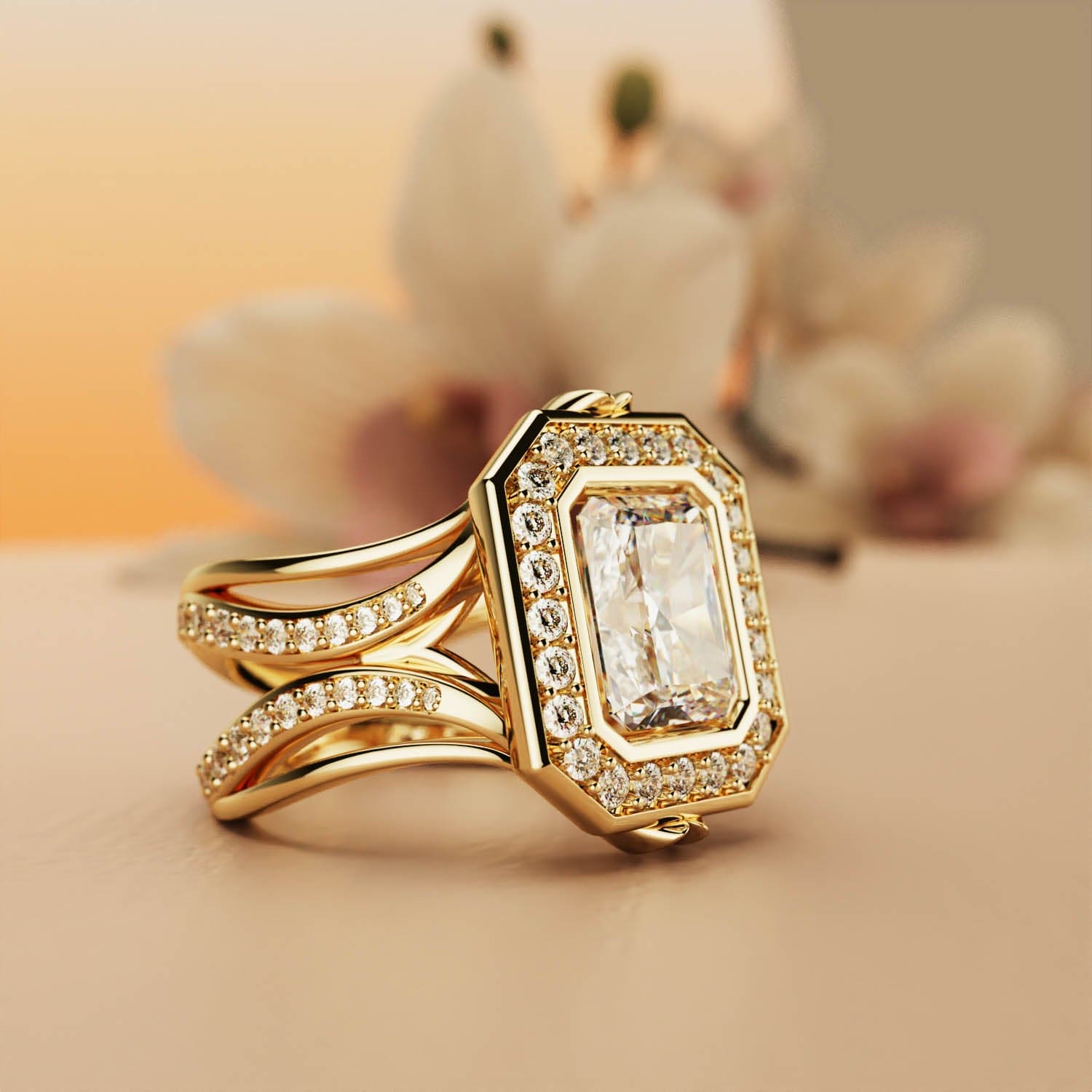 Éclat Élyséen : Bague Diamant Taille Émeraude - Vermeil Or 18K
