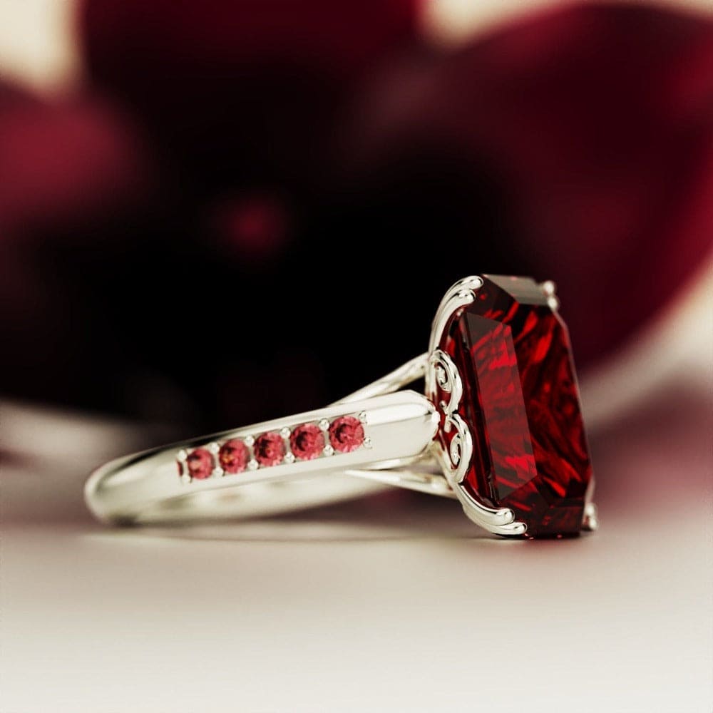Red Dream: Emerald-Cut Ruby Sculpted Ring - S925 Sterling Silver