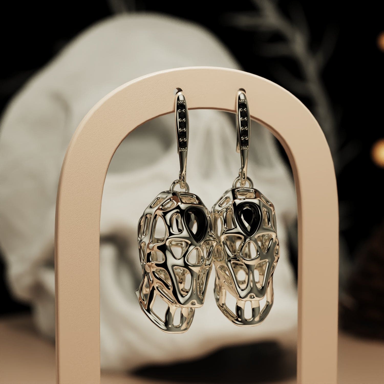 Nocturnal Purity - Boucles d'oreilles Halloween Crâne Diamants Éthiques - 1 Paire