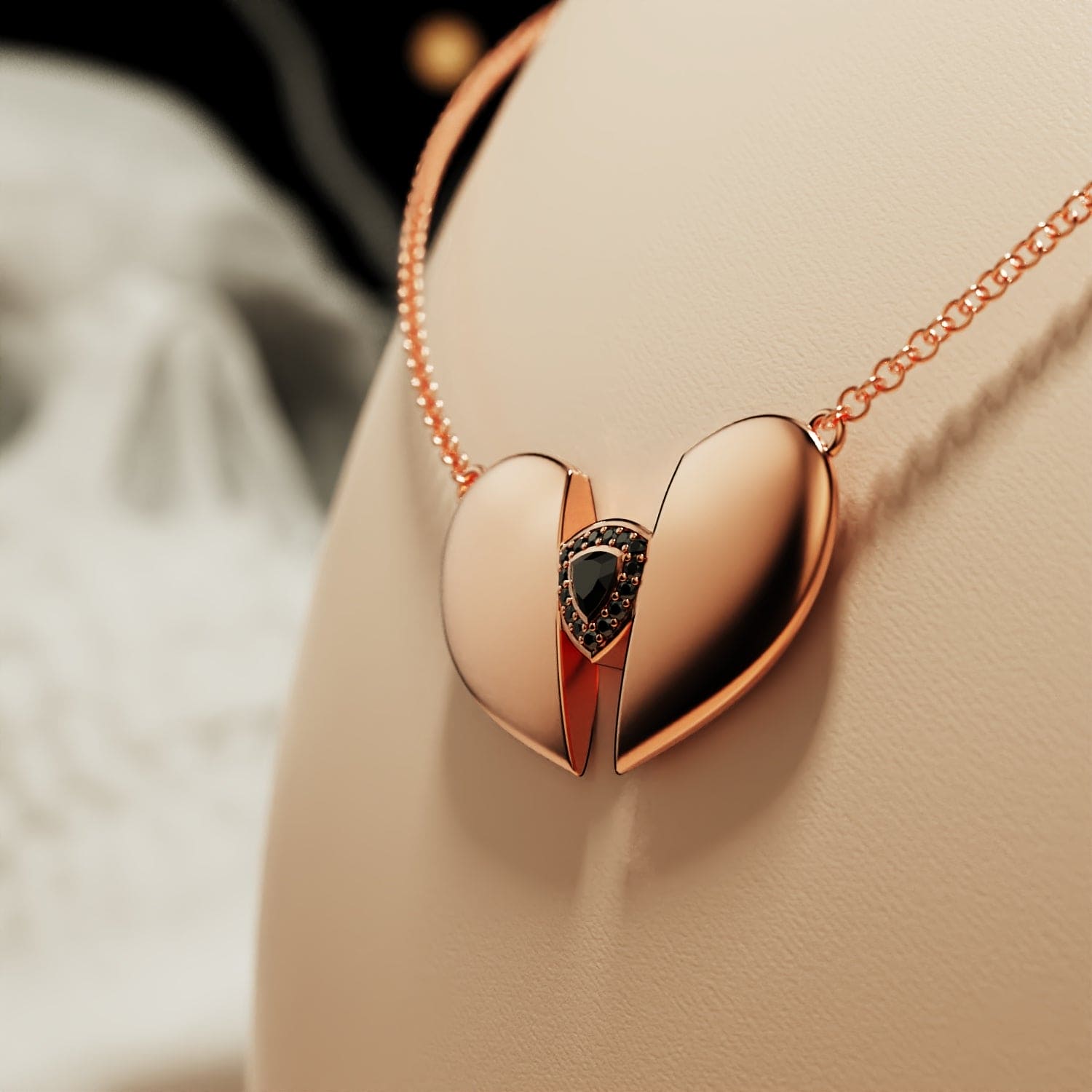 Midnight Tear - Fallen Angel Black Diamond Trinity Heart Necklace