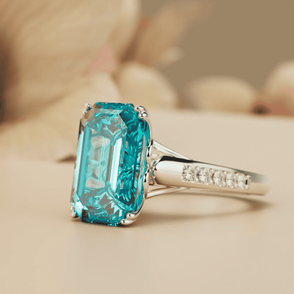 Aqua Dream: Bague Aigue-Marine Taille Émeraude - Argent Sterling S925