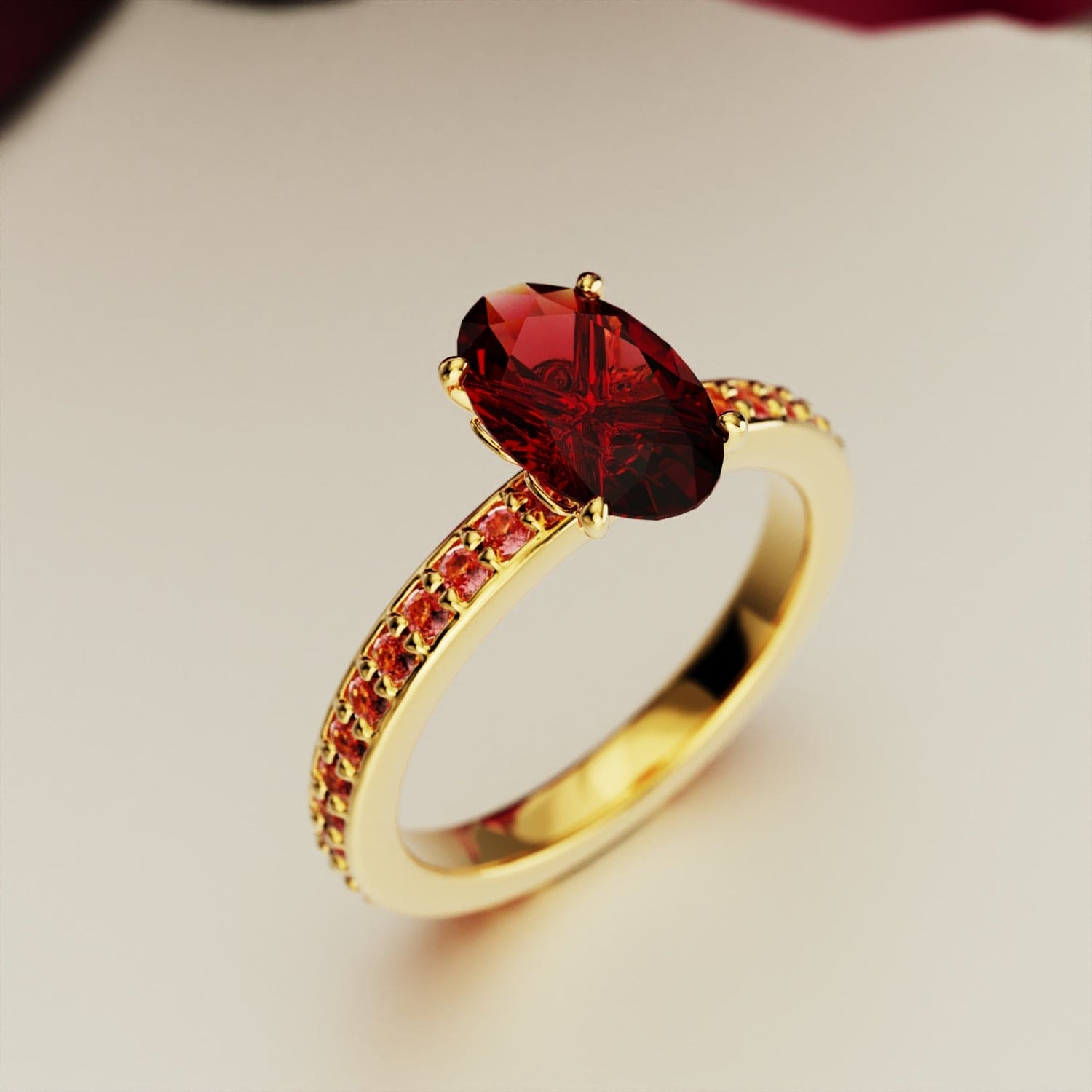 Élégance Pourpre : Bague Éternité Ovale - Vermeil Or 18K