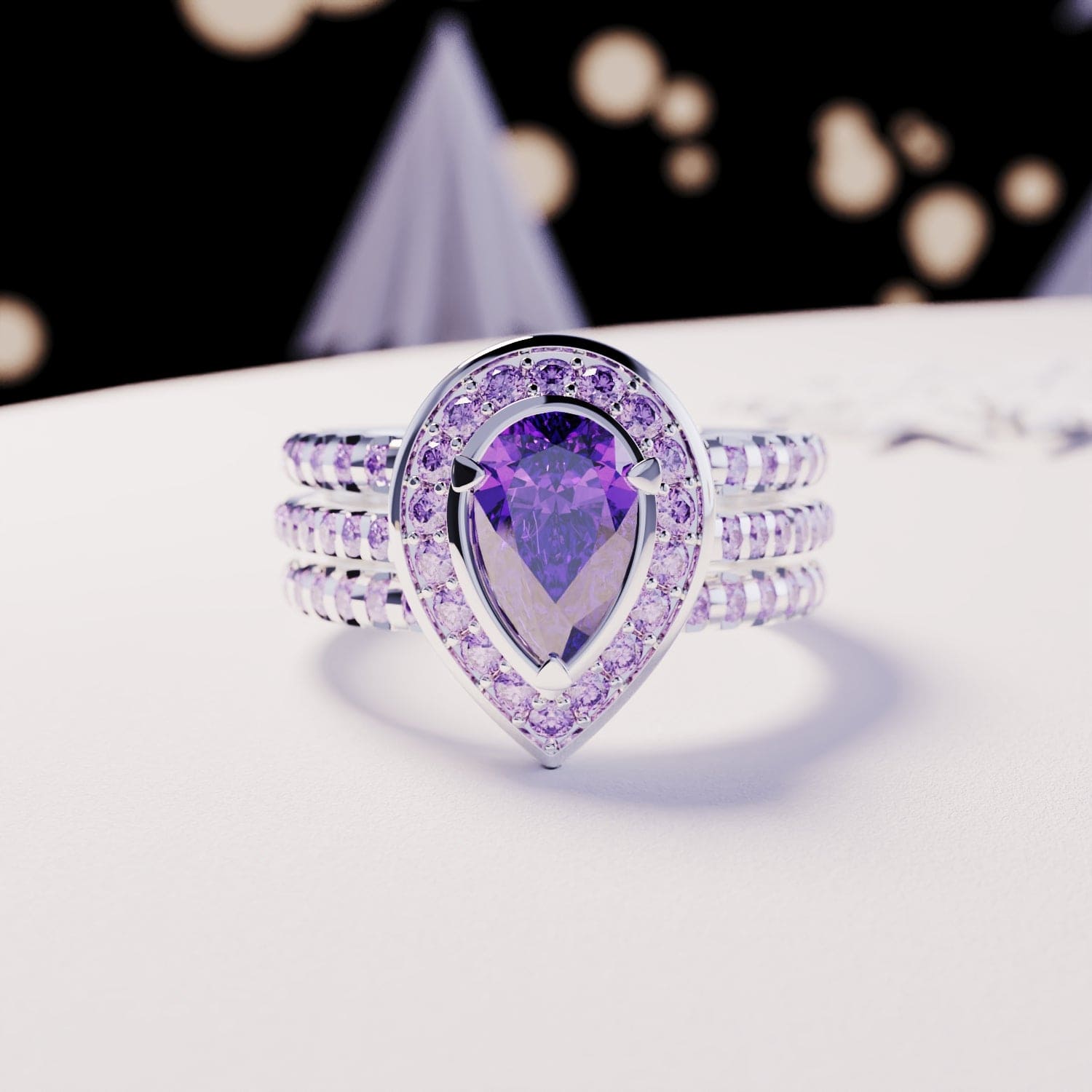 Violet Tear: Bague Améthyste Taille Poire - Argent Sterling S925