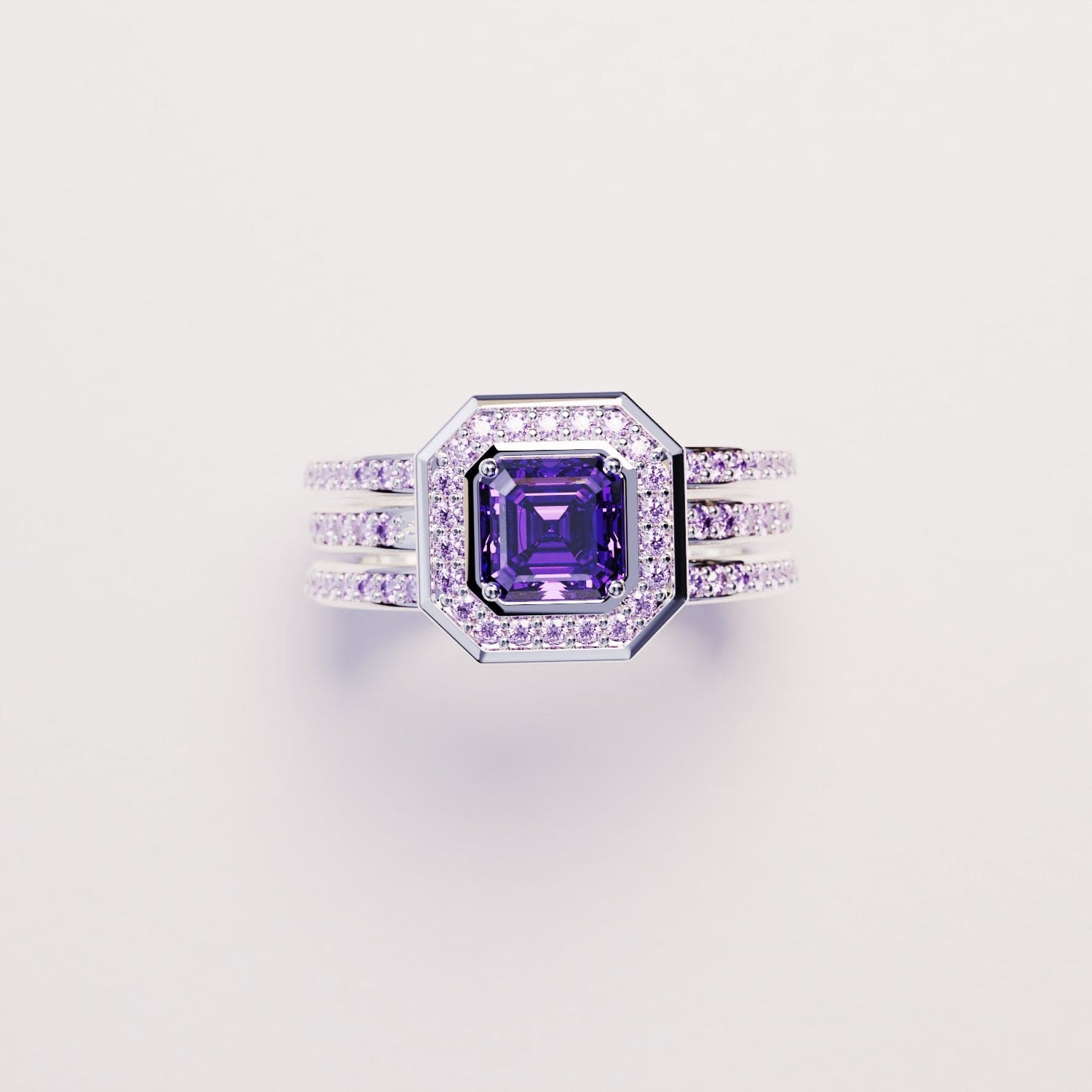 Devotion: Emerald-Cut Amethyst 3in1 Ring Set - S925 Sterling Silver