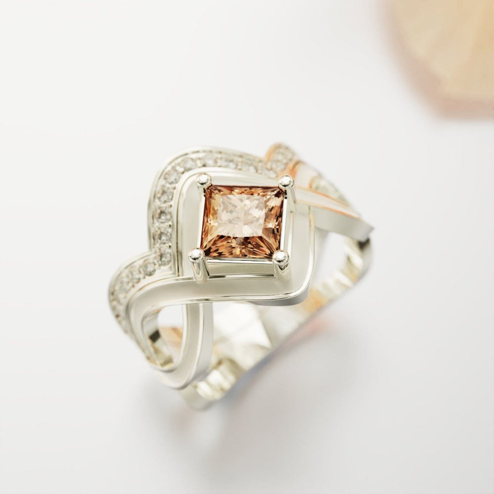 The Snow Wave: Fire's Heart 2-Piece Set Ring - S925 Sterling Silver