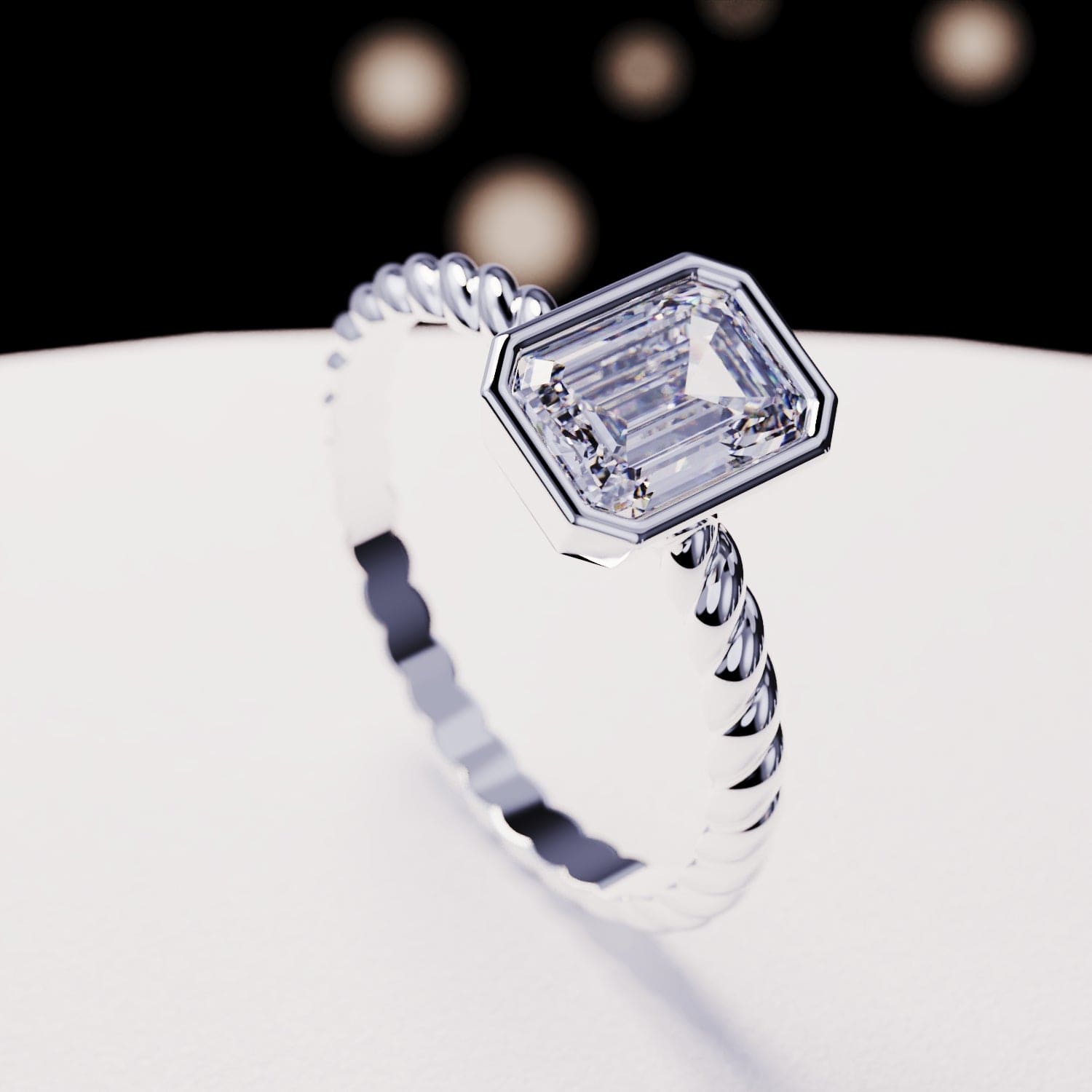 Le Solitaire : Bague Diamant Taille Émeraude - Argent Sterling S925