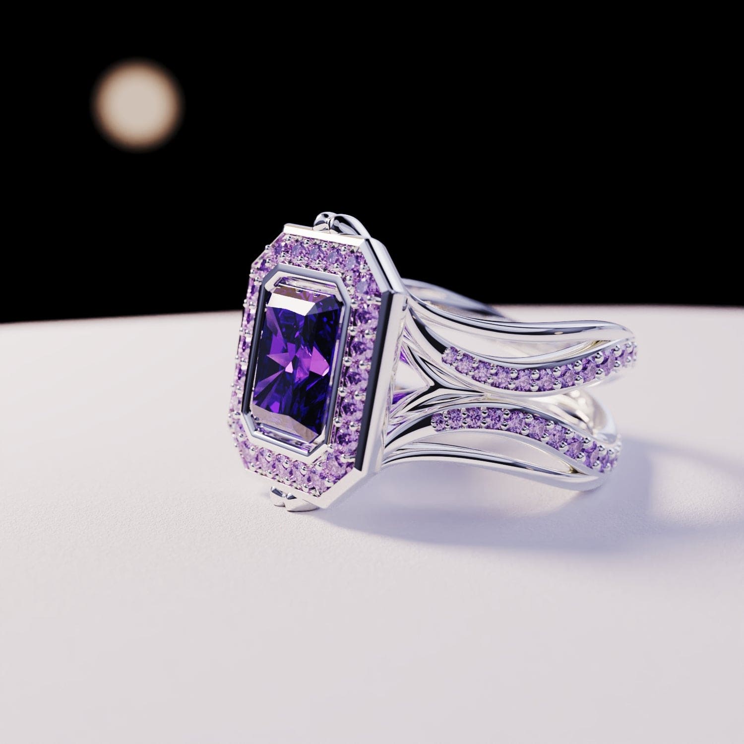 Violet Crown : Bague Améthyste Taille Émeraude - Argent Sterling S925