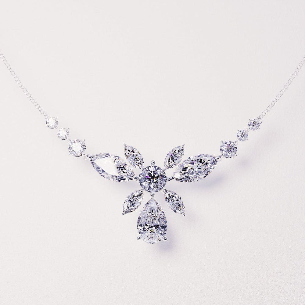 Blossom : Collier Diamants Taille Brillant Floraux - Argent Sterling S925