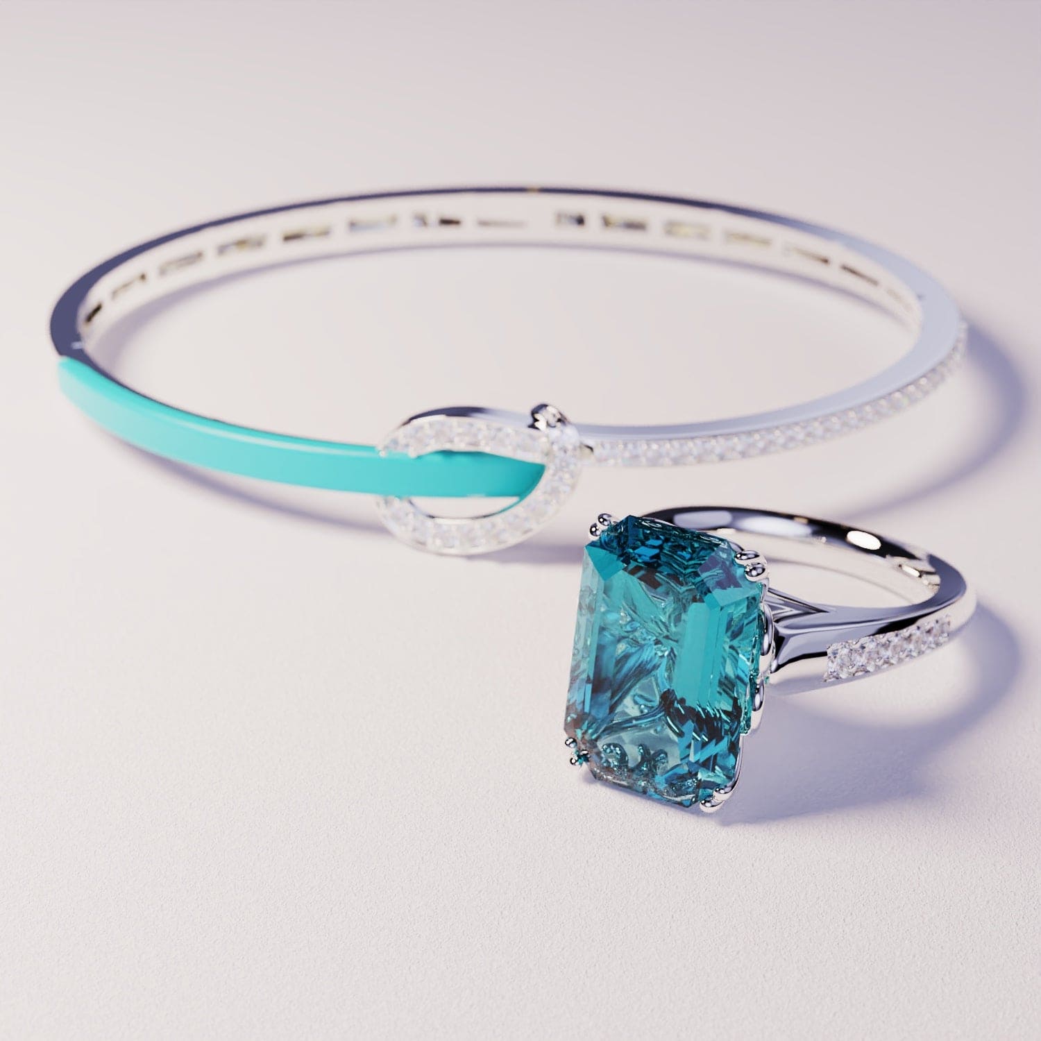 Azure Dream: Ensemble Bracelet & Bague - Argent Sterling S925