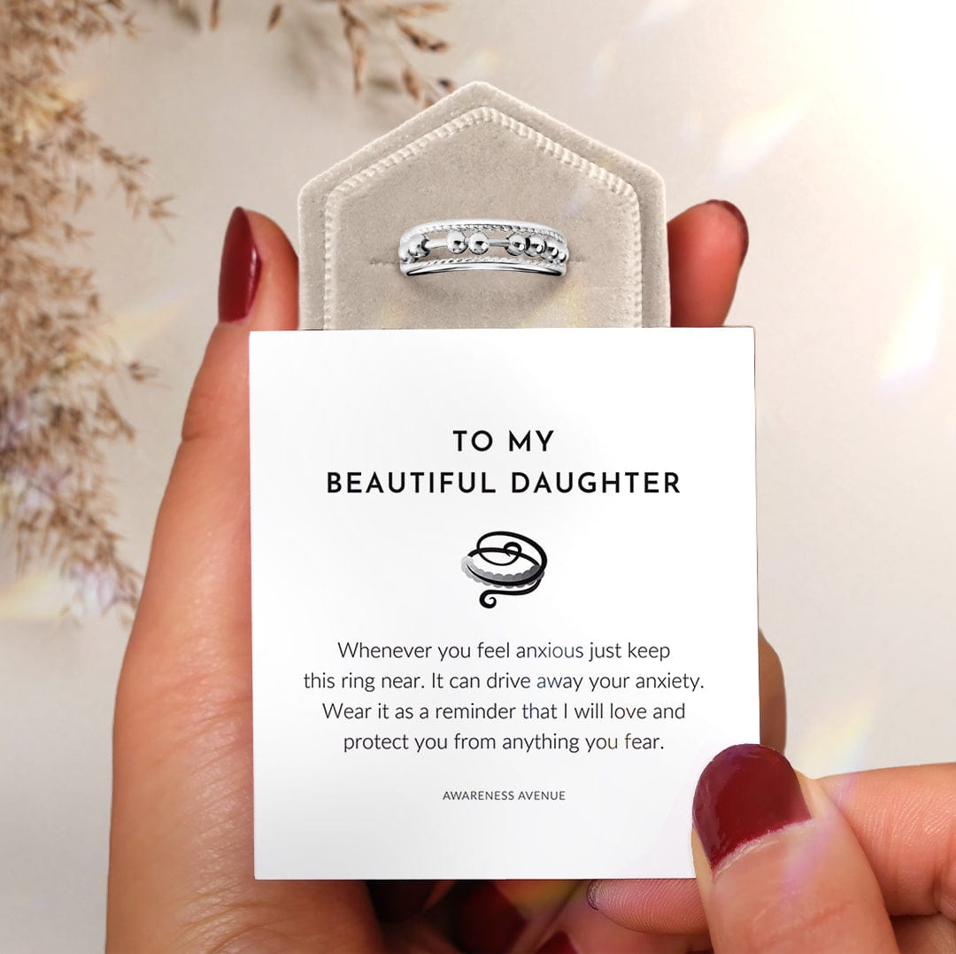 À Ma Fille | Chassez Votre Anxiété | Bague Anti-Stress Double Rangée de Perles S925