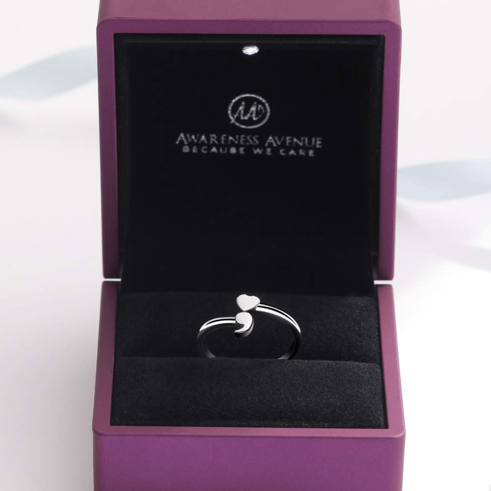 925 Sterling Silver Semicolon Awareness Ring-Awareness Avenue™-Awareness,gift: All,gift: Inspirational,Health,IAmEnough,Jewelry,Mental,Ring,ring: All,ring: Inspirational,Semicolon,Silver