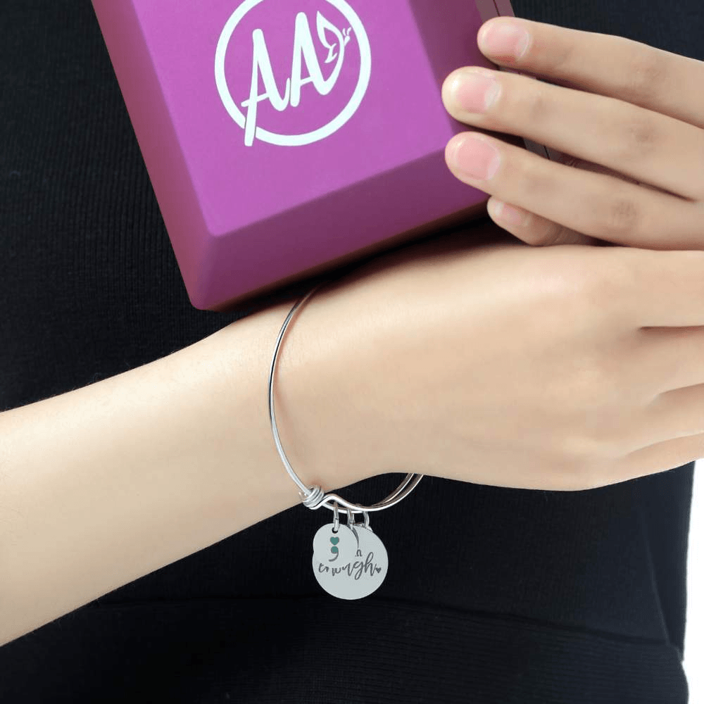 Birthstone 'I Am Enough' Bracelet-Awareness Avenue™-Awareness,bracelet,bracelet: All,bracelet: Inspirational,enough,gift: All,gift: Inspirational,IAmEnough,jewellery,Jewelry,Semicolon,Silver