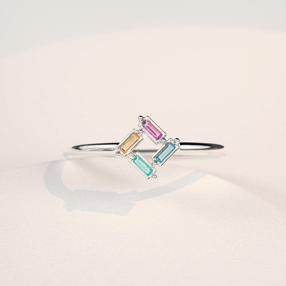 Personnalisable | S925 | Bague 3-6 Pierres de Naissance Baguette