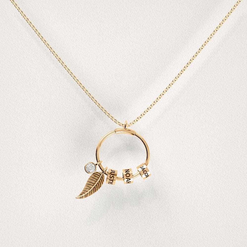 Collier personnalisé avec pendentif cercle perlé et motif feuille