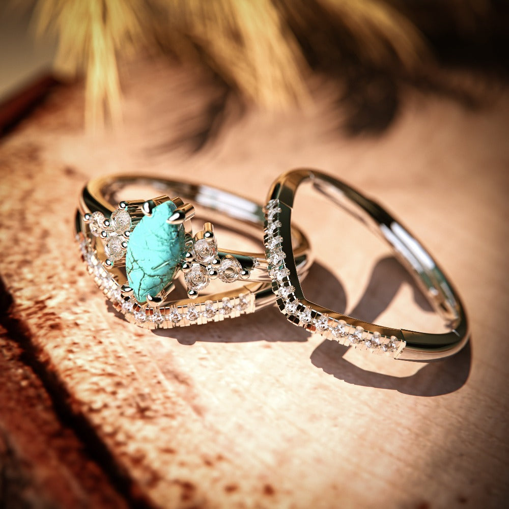 Ocean's Embrace: 2 Piece Set Ring - S925 Sterling Silver