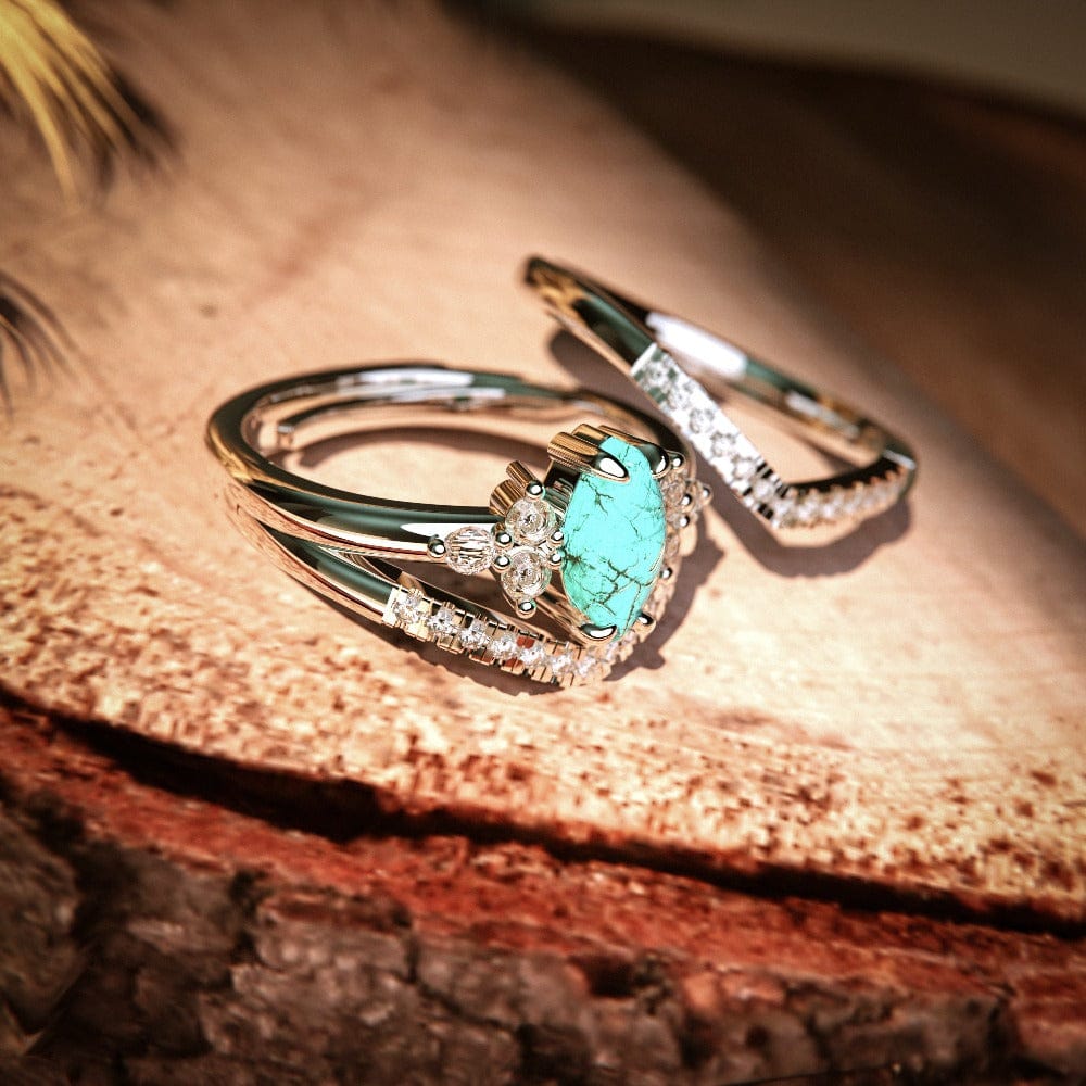 Ocean's Embrace: 2 Piece Set Ring - S925 Sterling Silver