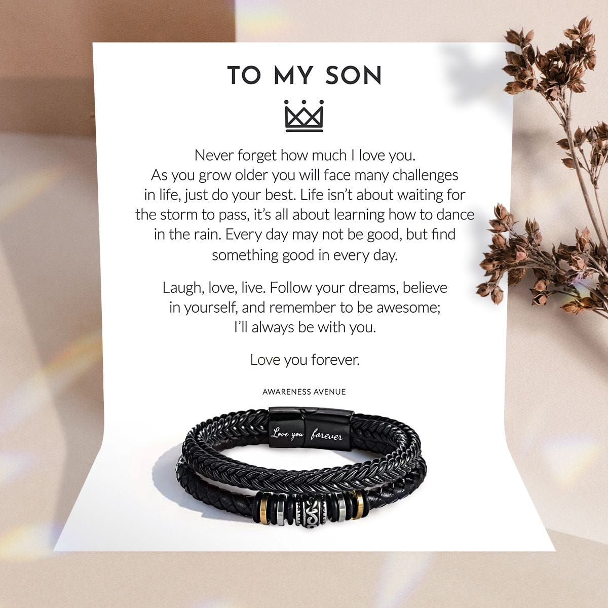 Para mi hijo | Te amo por siempre | Pulsera trenzada de cuero