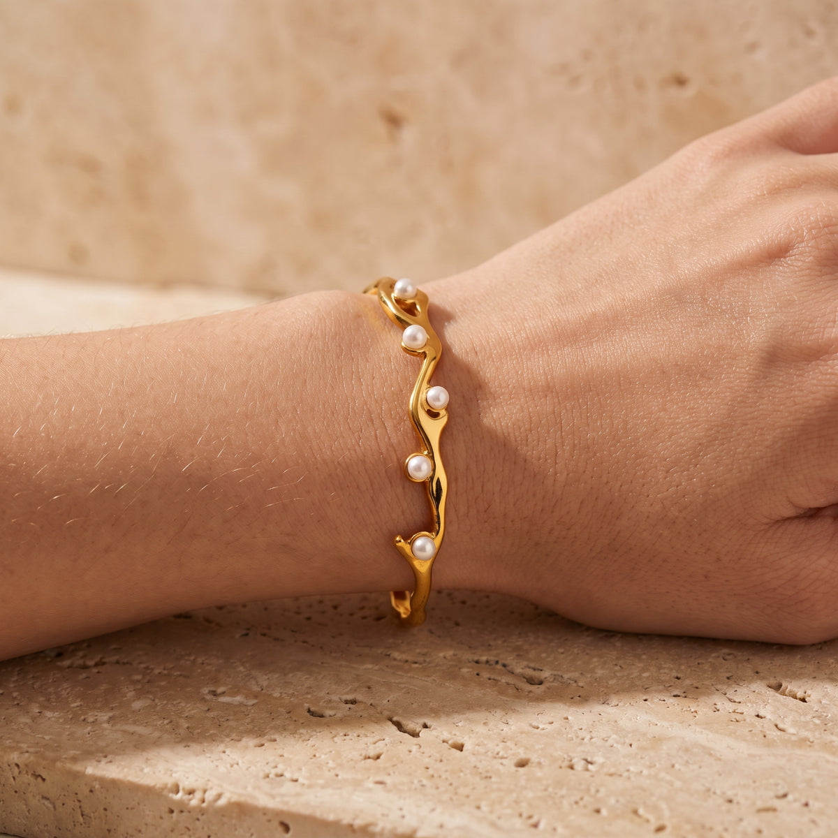 The Sculptural Wave Pearl Bracelet