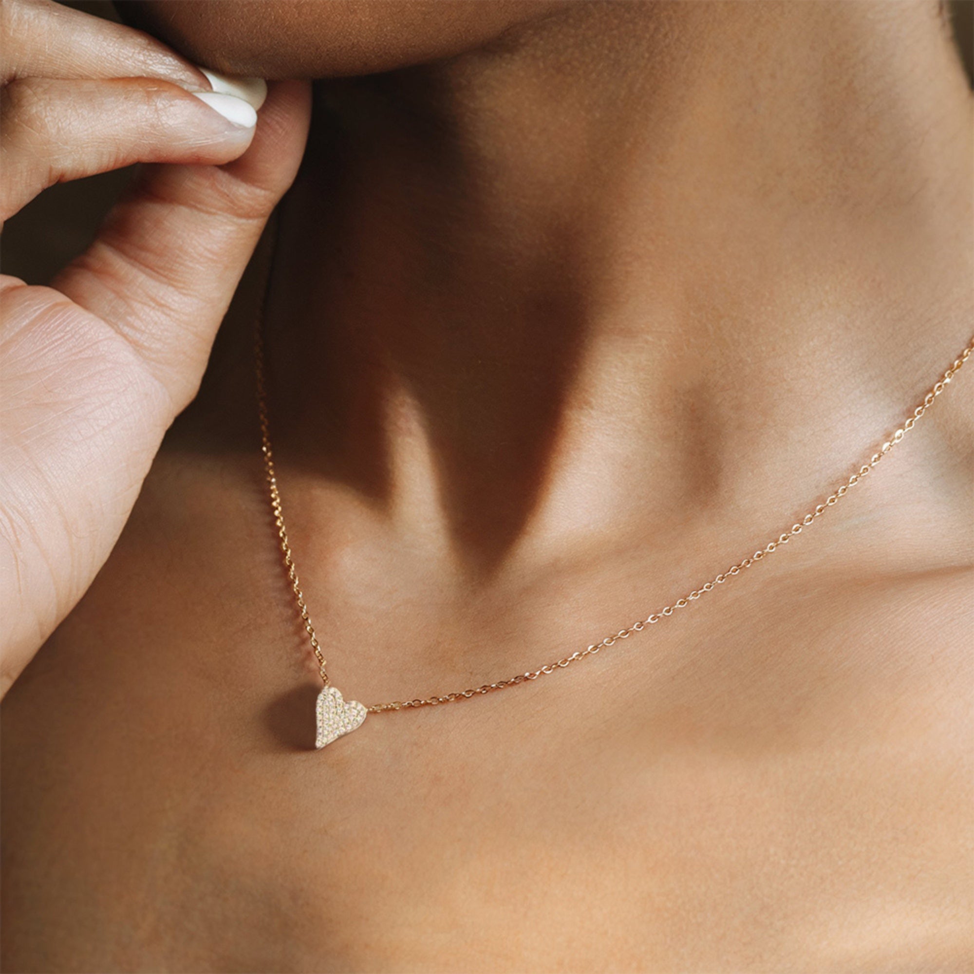 Lab-grown diamond heart pendant necklace in 14K or 18K solid gold