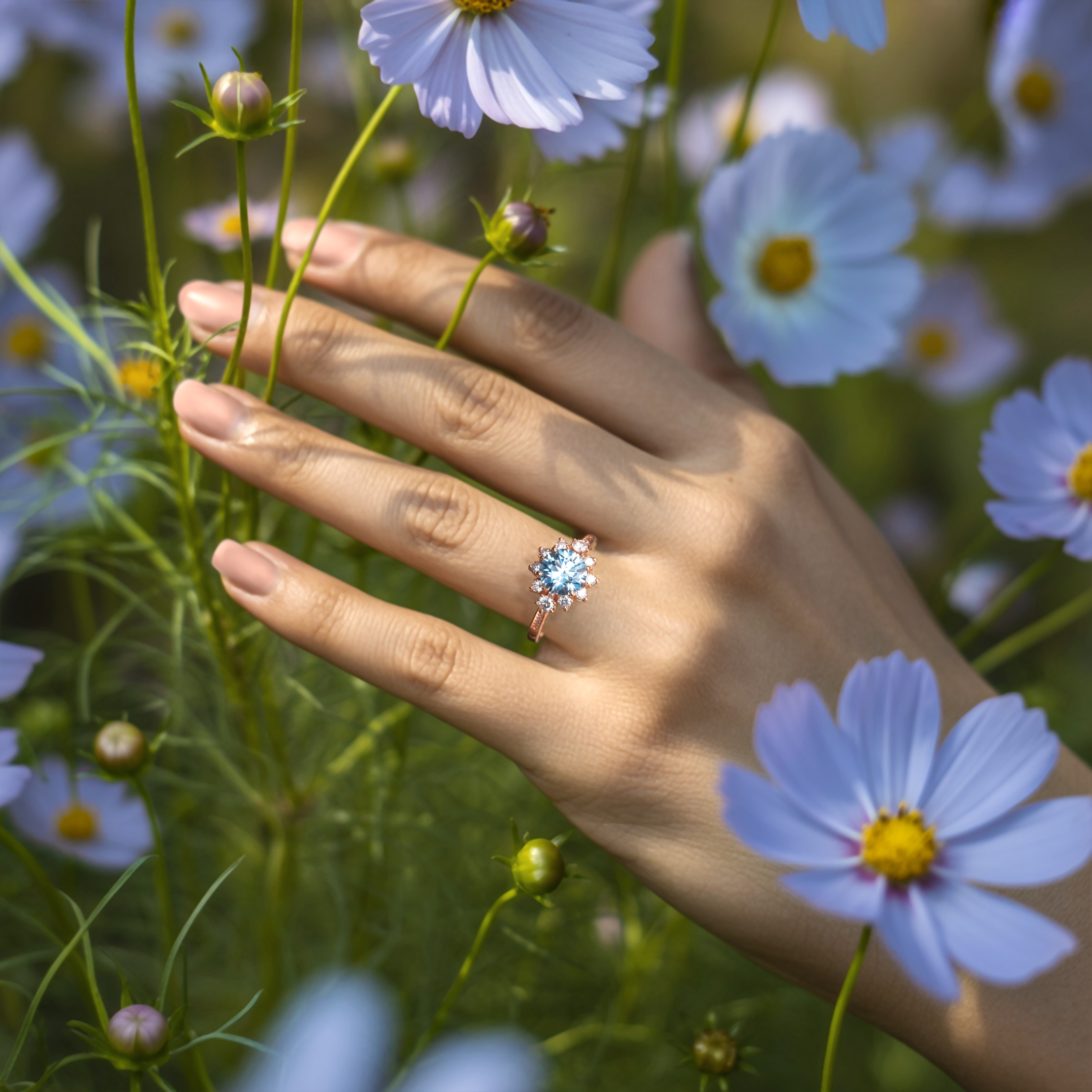 The Bethany 3CT Blue Moissanite Ring