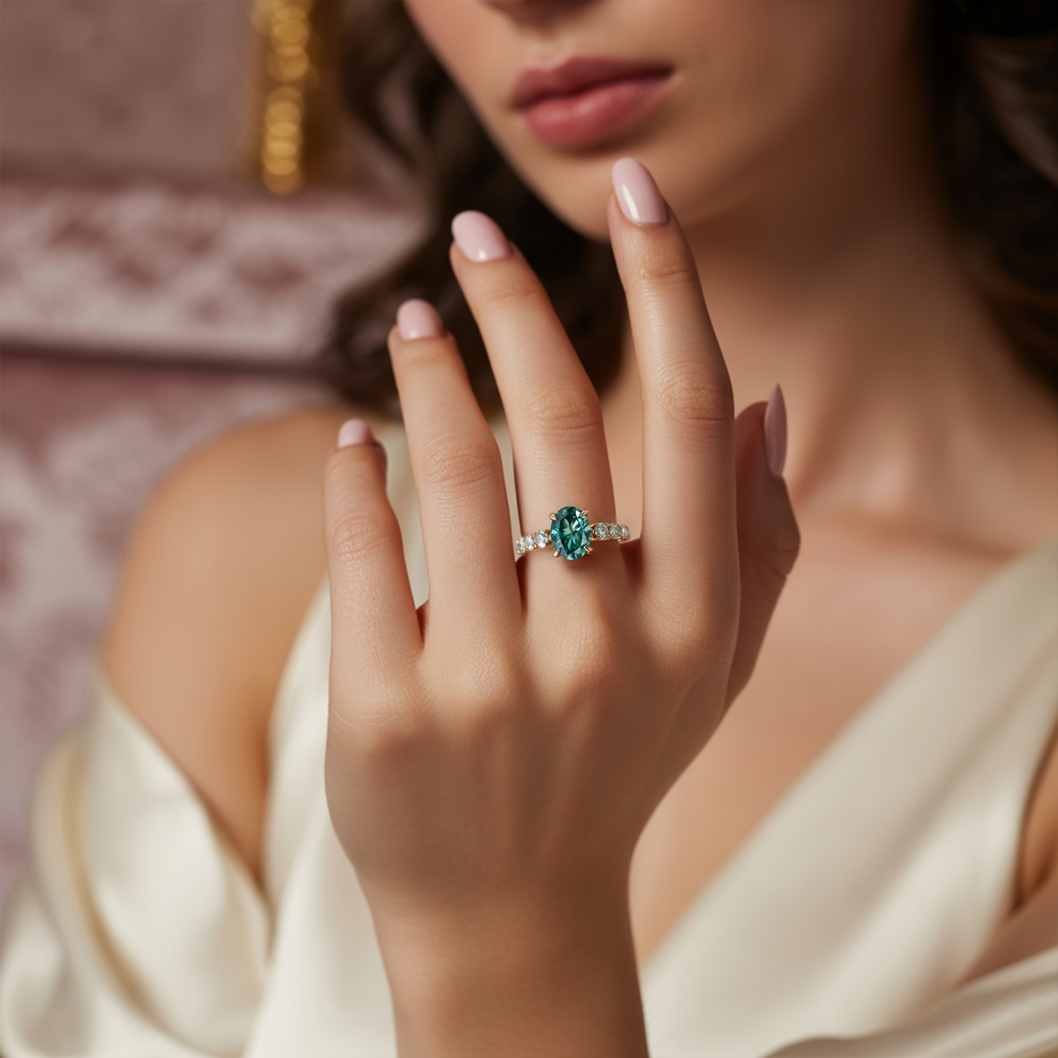 The Celestine - Green Moissanite Ring
