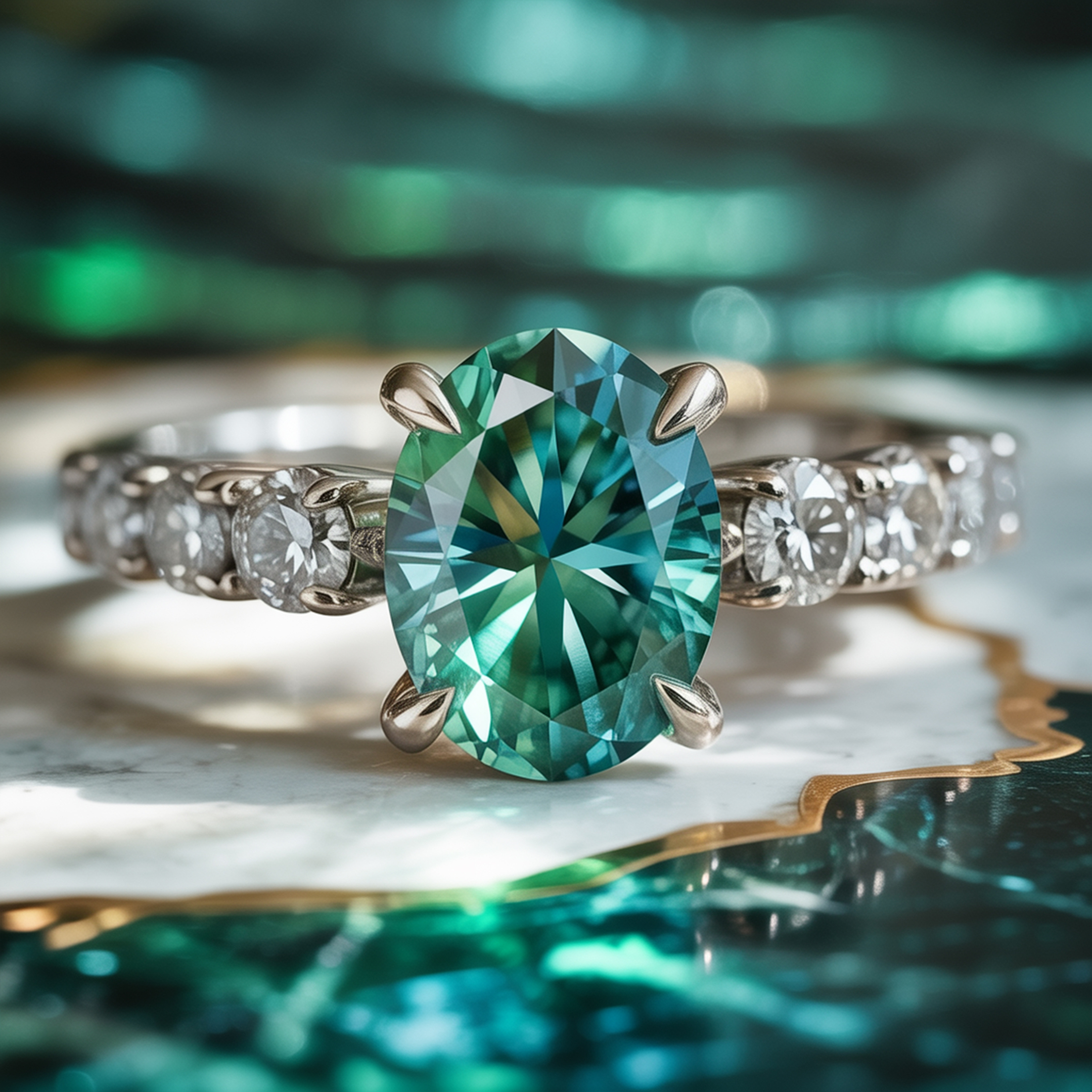 The Celestine - Green Moissanite Ring