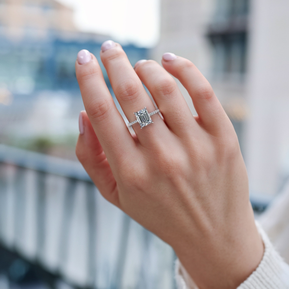 4CT Emerald Cut Moissanite Eternity Ring