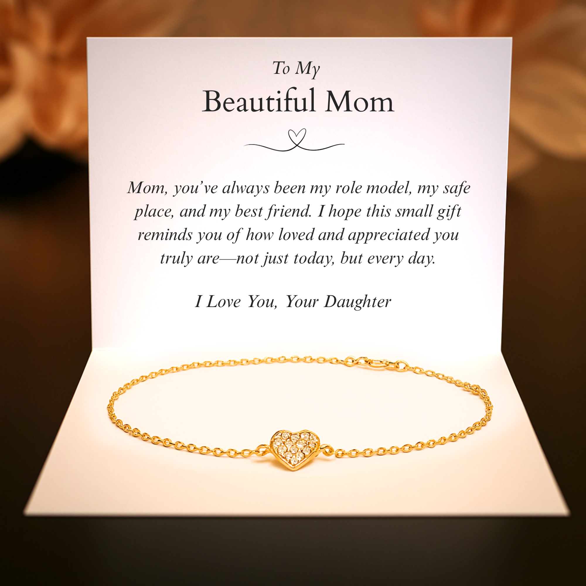 To My Beautiful Mom | Diamond Heart Bracelet | From Daughter