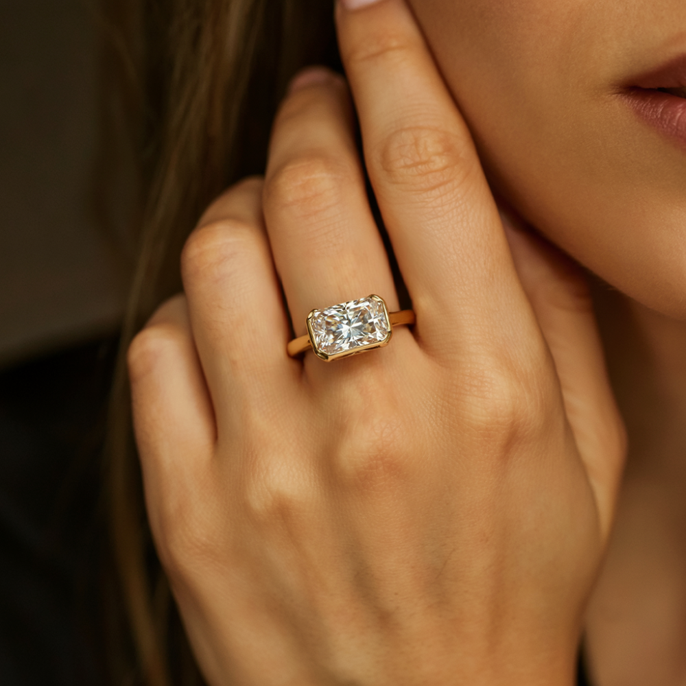 4CT Bezel Set Radiant Cut Moissanite Ring