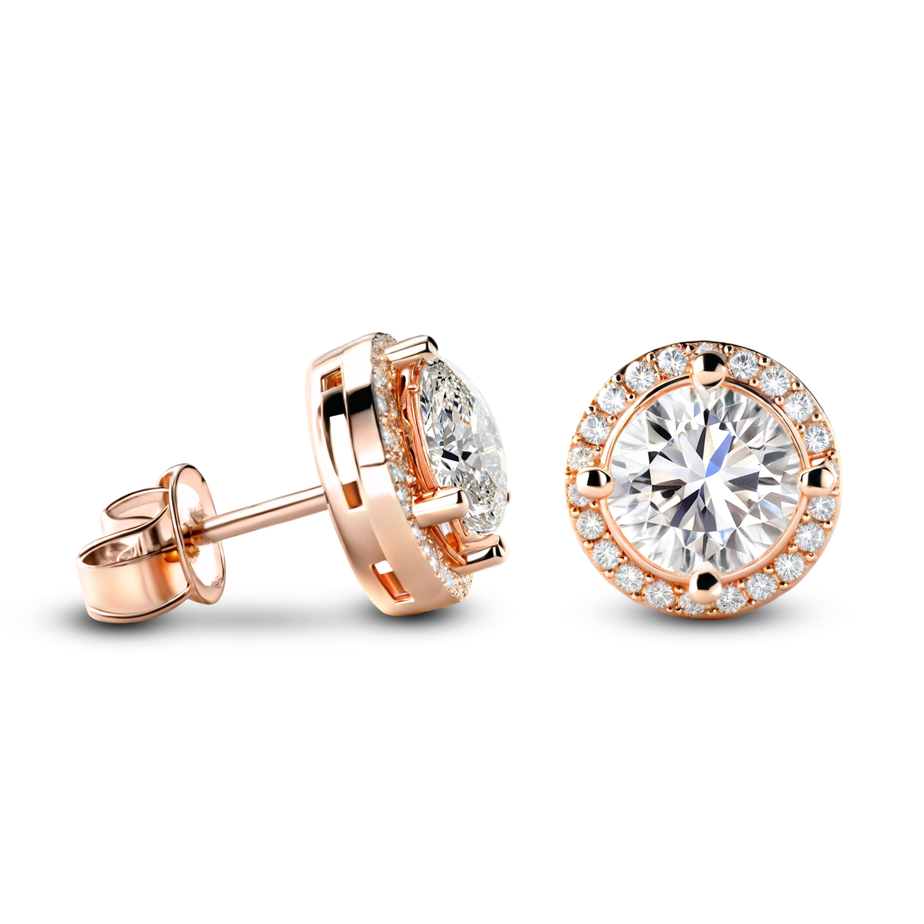 Eleanor Halo Moissanite Rose Gold Earrings