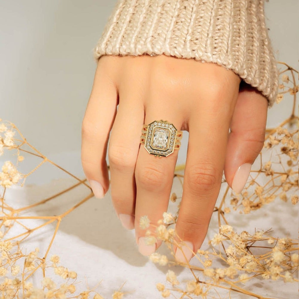 Elysian Glow: Emerald-Cut Diamond Ring - 18K Gold Vermeil