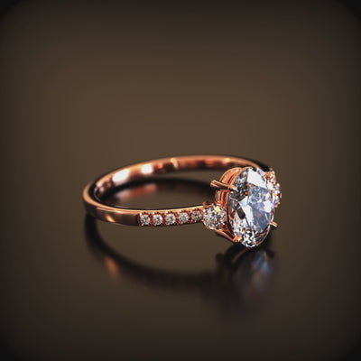 The Luna ring with a 2-carat oval moissanite in solid gold.