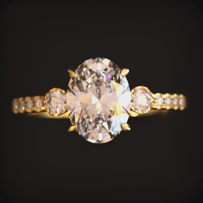The Luna ring with a 2-carat oval moissanite in solid gold.