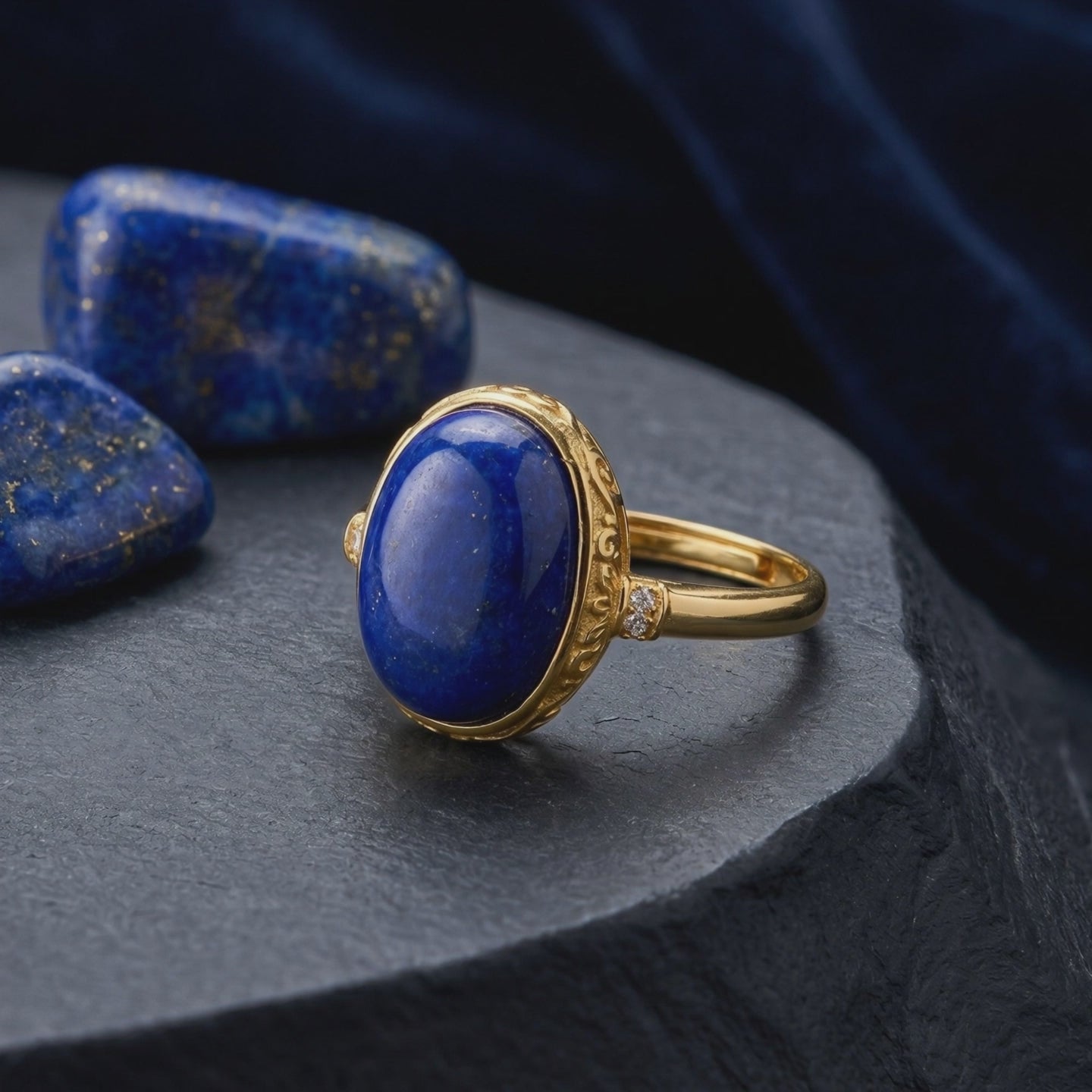 Solid gold lapis lazuli ring.