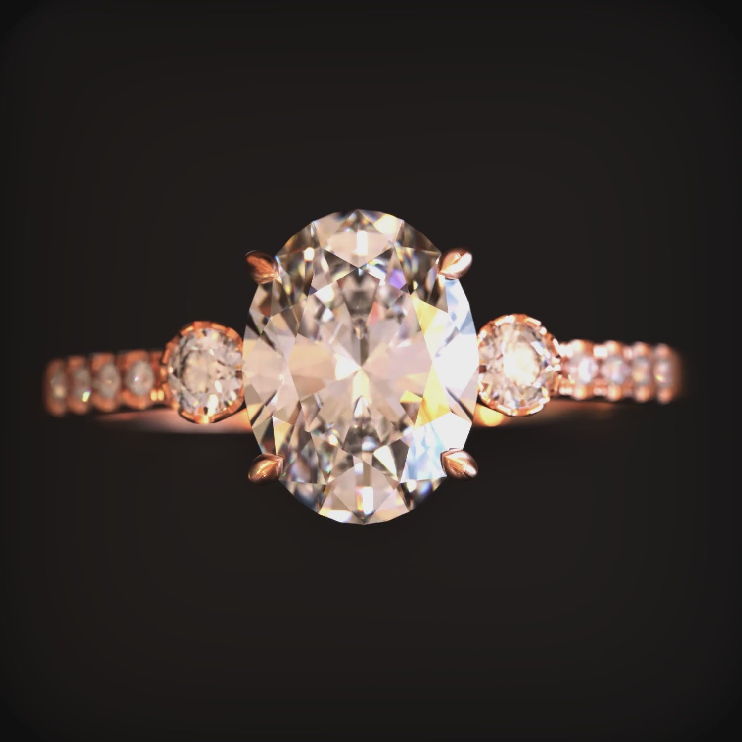 The Luna ring with a 2-carat oval moissanite in solid gold.