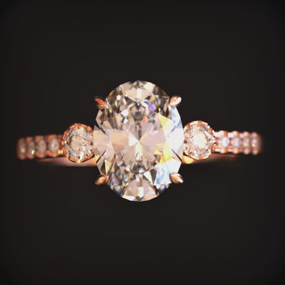 The Luna ring with a 2-carat oval moissanite in solid gold.