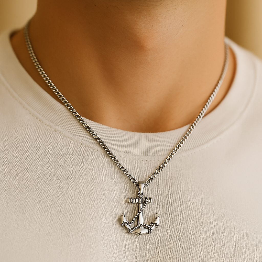 Men's Anchor Necklace - Stainless Steel