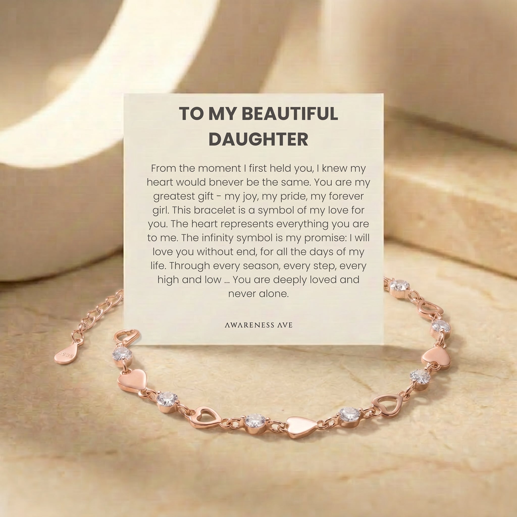 the-cherished-daughter-bracelet in rose gold finish